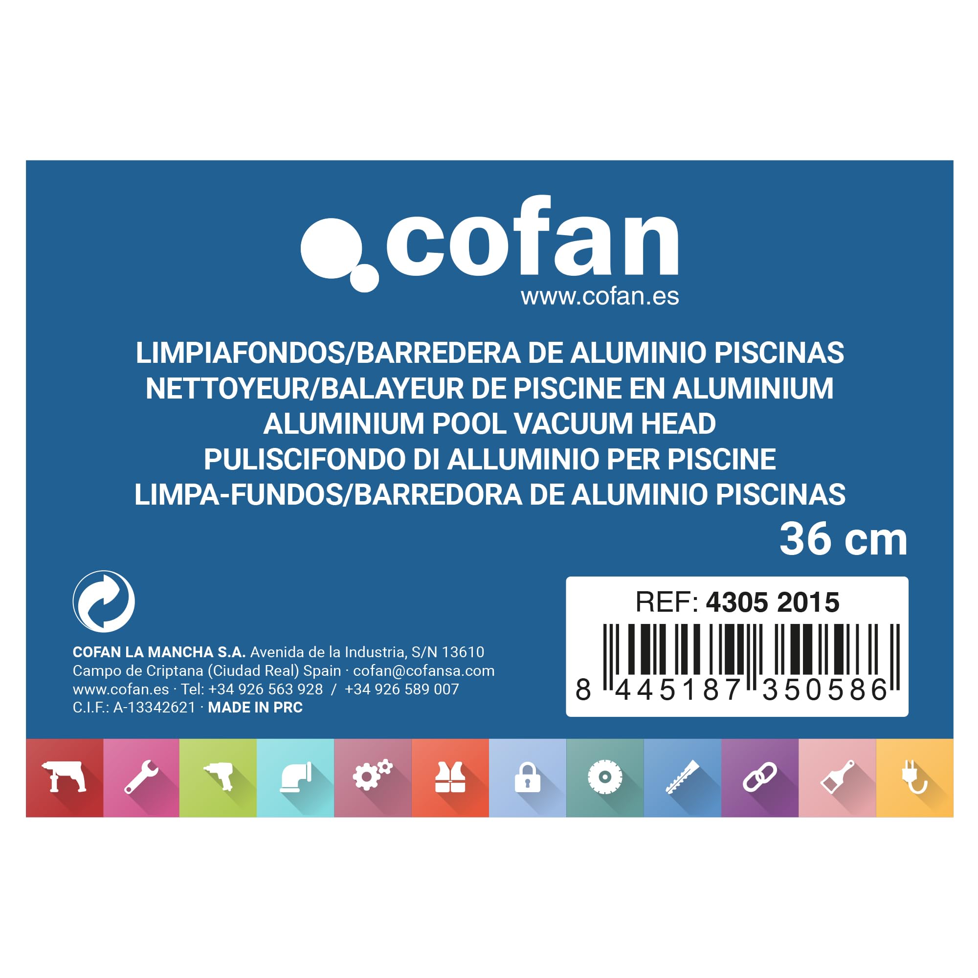Cofan Limpiafondos para Piscinas | Barredera Fabricada en Aluminio | Limpiafondos Manual