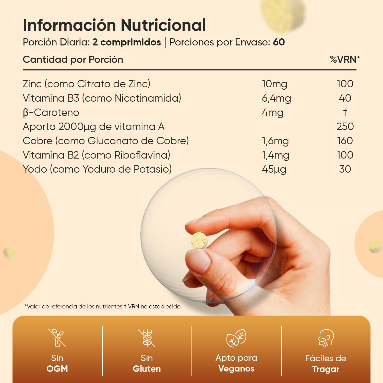 Sunglow Betacaroteno Complex - 120 Comprimidos con Zinc, Yodo, Vitamina B2 y B3 - Con Cobre que Contribuye a la Pigmentación Normal de la Piel (EFSA) - Apto para Veganos - 2 Meses de Suministro