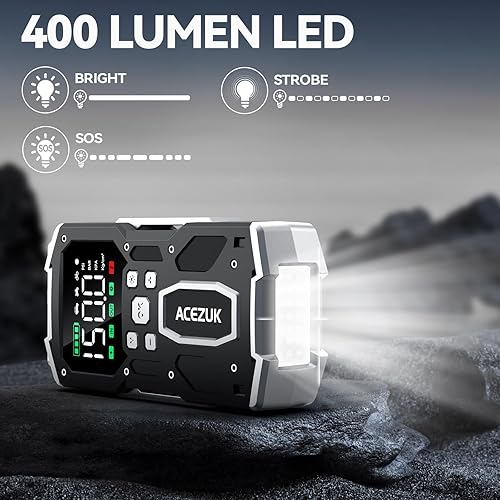 Miniatura 5 de Arrancador portátil para automóvil con compresor de aire, 150PSI 8000A (todo gasolina10.0L diesel), batería de 12 V, batería de arranque con