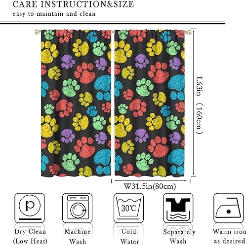 Miniatura 76 de Cortinas opacas con estampado de patas de perro, estampado de patas de perro y huesos, tratamiento de ventana, cortinas con aislamiento térmico