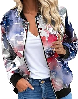 Chaqueta bomber para mujer, chaqueta corta para mujer, moderna, informal, chaqueta de aviador con estampado floral, chaqueta de ocio retro, chaqueta de béisbol holgada, ligera e informal, chaqueta