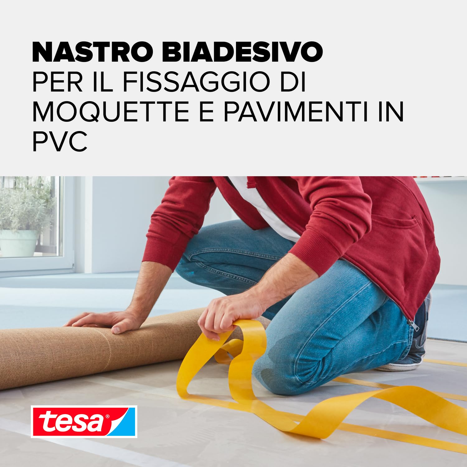 tesa Nastro adesivo extra forte in confezione da 6 pezzi – Nastro biadesivo per la posa di tappeti e rivestimenti in PVC – biadesivo – 10 m x 50 mm
