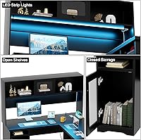 Vista 4 de Unikito Escritorio de oficina en forma de L con gabinete, escritorio para computadora de 60 pulgadas con toma de corriente y luces LED, escritorio