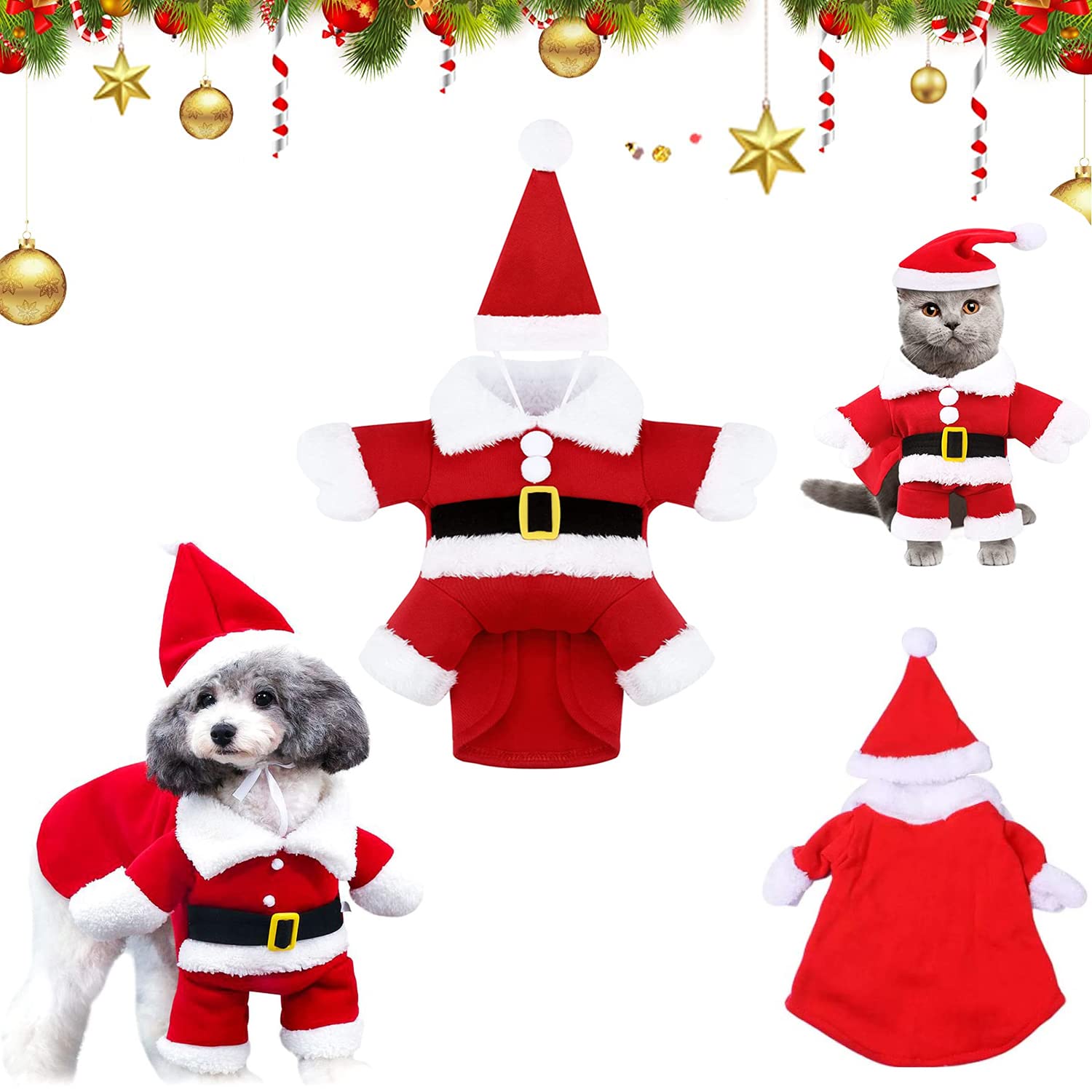 Navidad Ropa para Mascotas Ropa Perros Navidad,Disfraz de Navidad para Perros,Disfraz de Navidad para Mascotas con Gorra,para Perros pequeños Gatos Divertid (Small)
