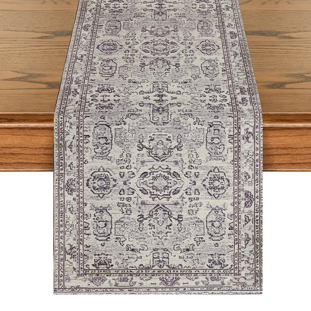 Artoid Mode Boho Bohemia Style Silver Grey Table Runner, Country Rustic Farmhouse Kitchen Dining Table Decoration for Home Party Decor 13x72 Inch