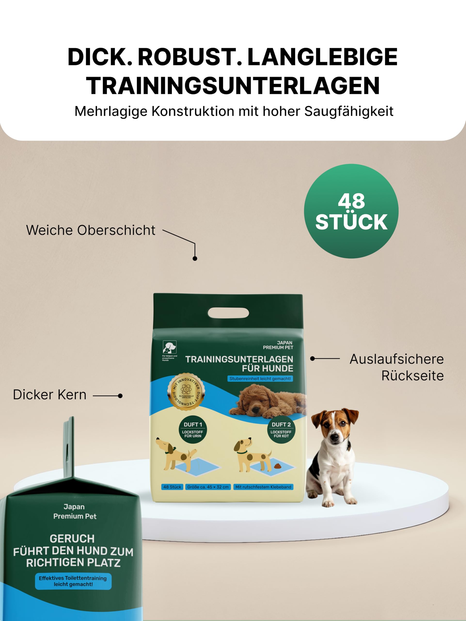 Hundetoilette Trainingspads | Hochsaugfähige Pipi Matten für Hunde | 2-Polymer-Technologie | Geruchsneutralisierend & Rutschfest Welpen Unterlagen | Antibakteriell Puppy Pads | 48Stk