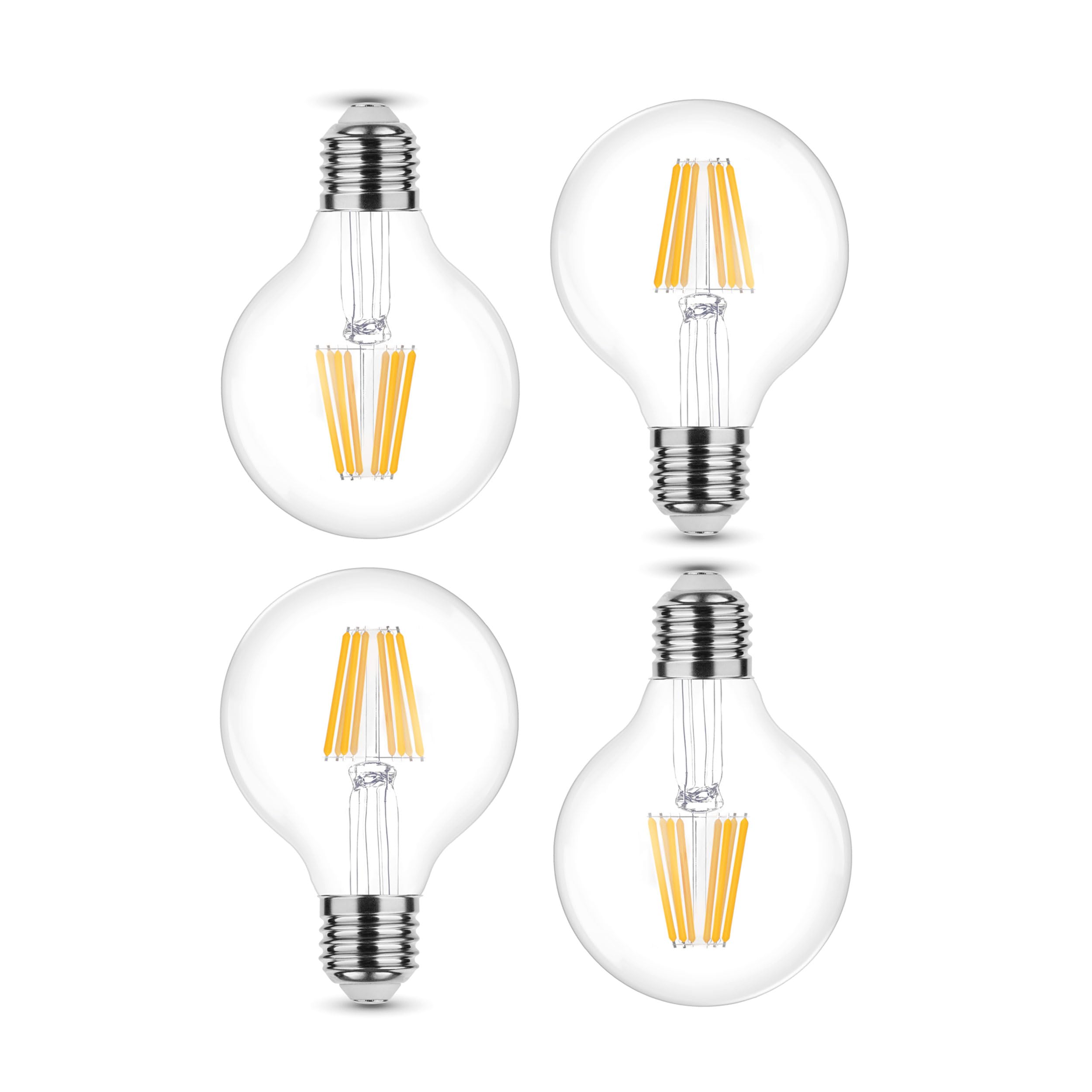 4er Pack LED Filament G80 Globe E27 8W ersetzt 60W, warmweiß 2700K 750lm nicht dimmbar | LED Globe | LED E27 | E27 Globe