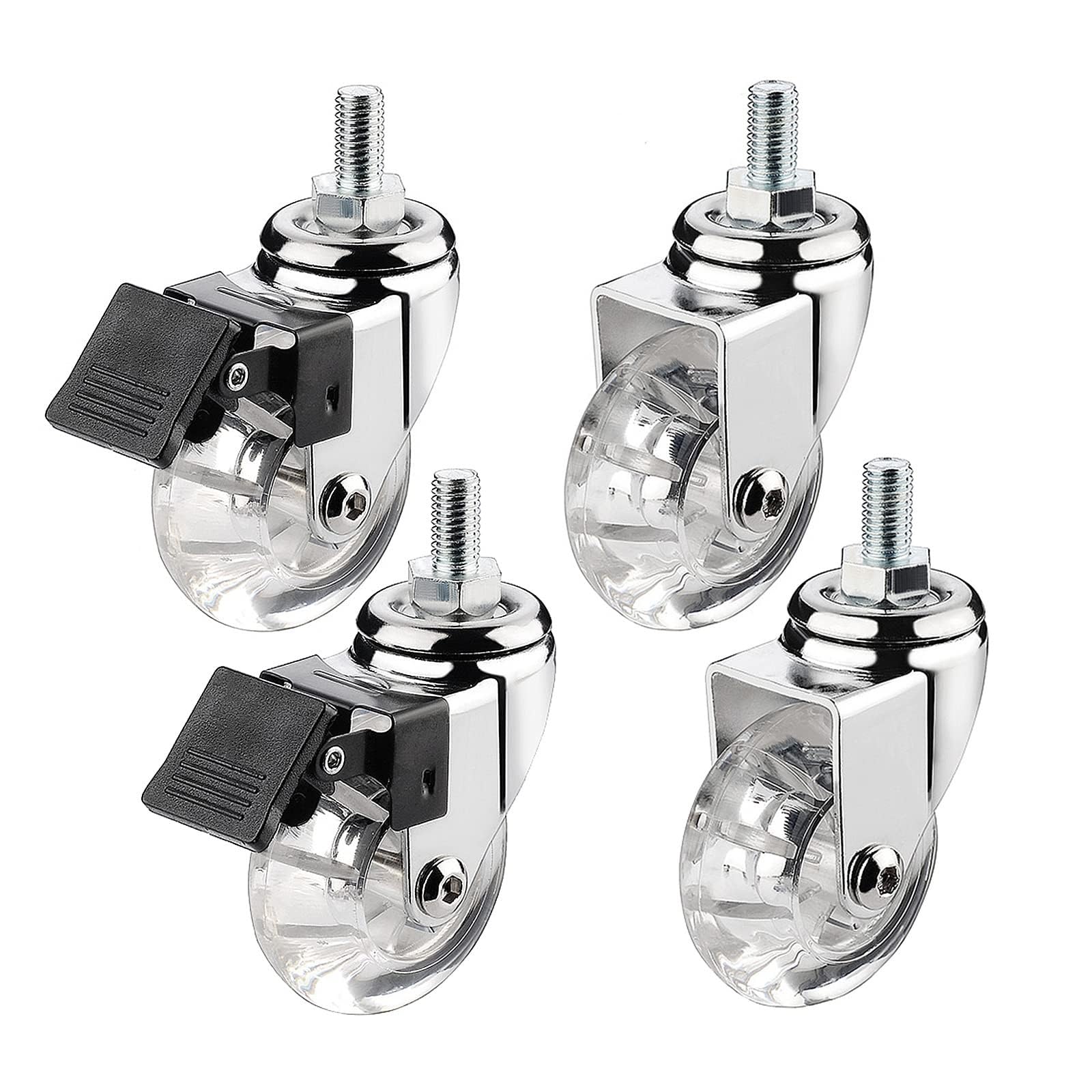 ZGUOUZANTYE Swivel Casters 50mm Threaded Stem M8 M10 Heavy Duty 4 Pack With Brake For Furniture Trolley Wheels PU Rubber(M8*15mm)