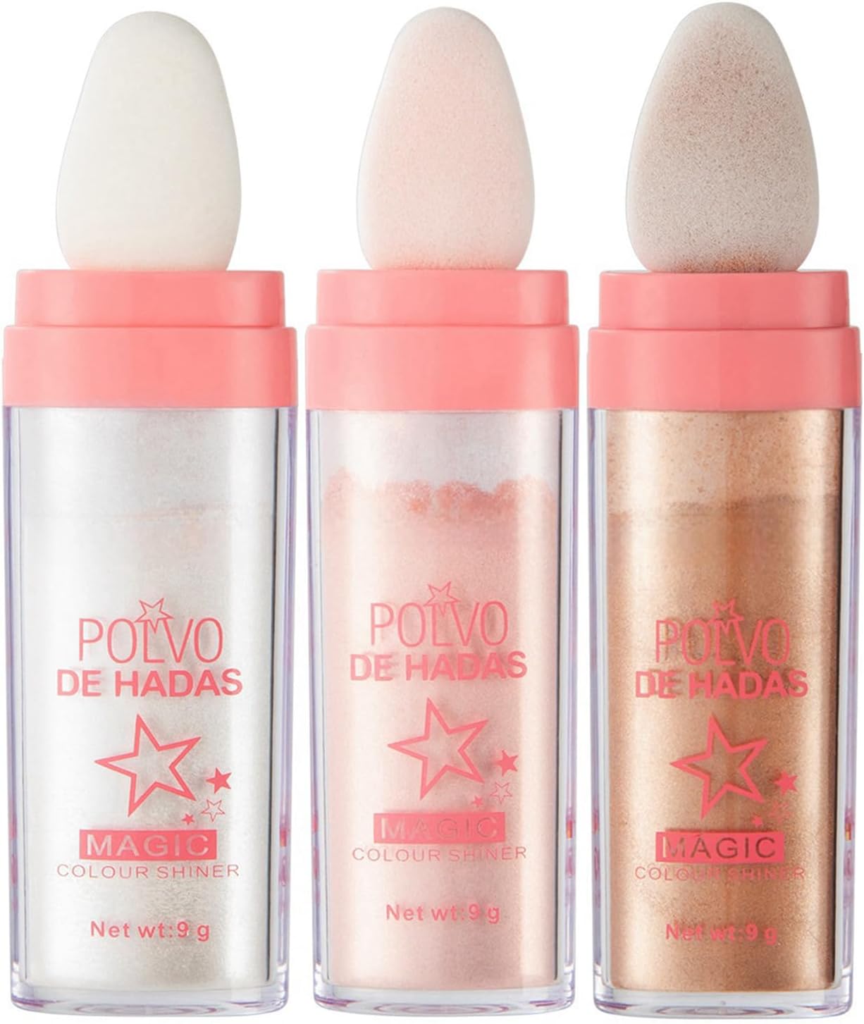 URQT 3 Color Polvo De Hadas Fairy Dust Highlight Patting Powder - Full Body Contouring and Clavicle Pearlescent Patting Powder for Face and Eye, Halloween Sparkling Body Glitter Powder (Trio)