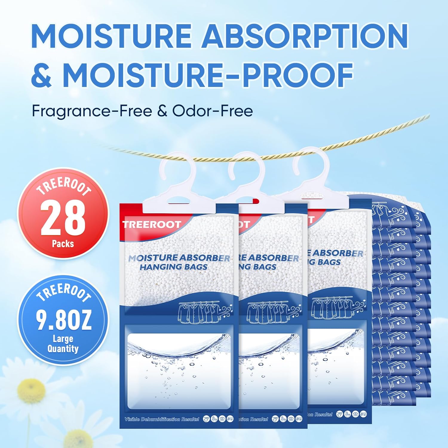 28 Pack Moisture Absorbers for Closet, 9.8OZ Hanging Closet Dehumidifier Bags, Hanging Humidity Absorber in Wardrobes, Kitchens and Bathrooms