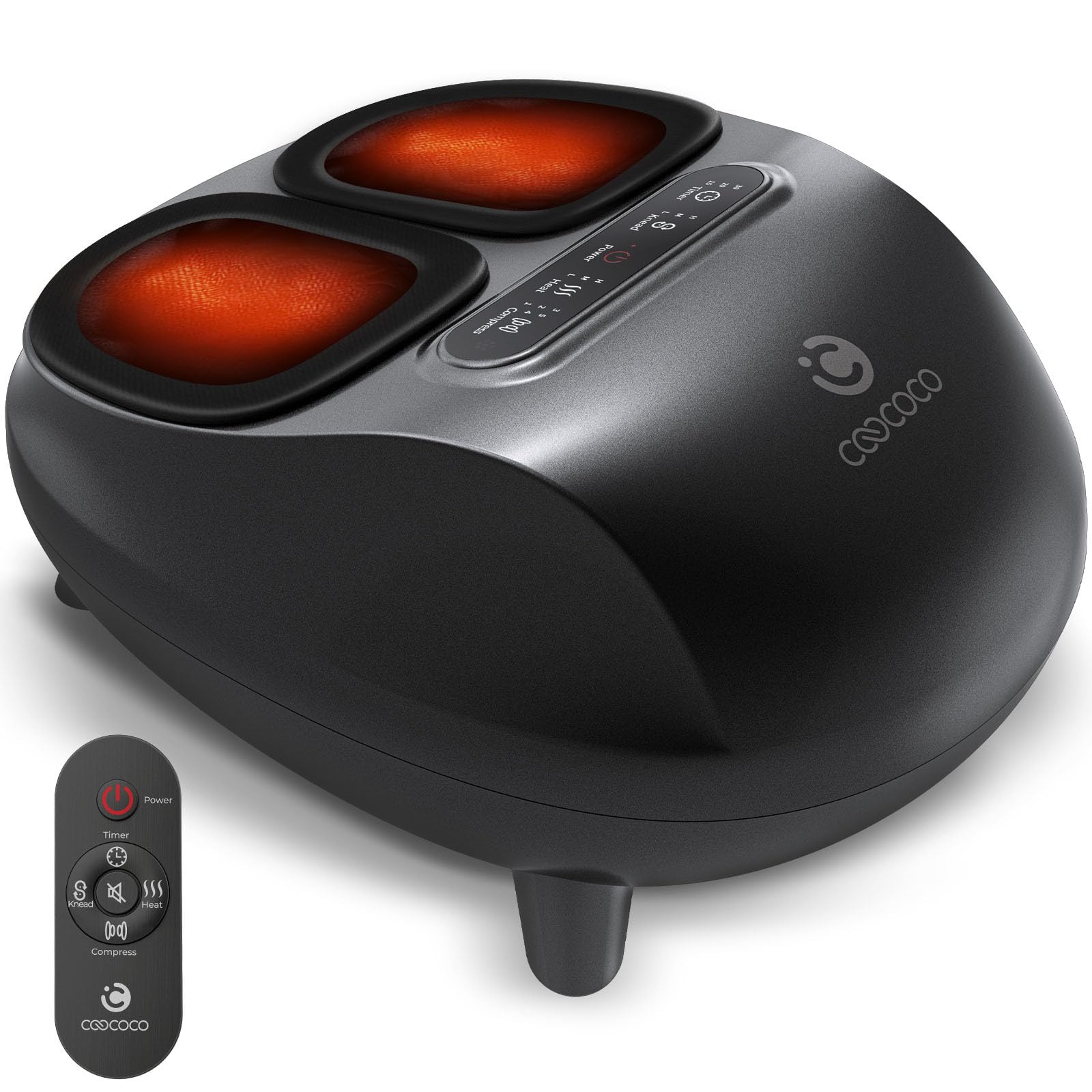 CooCoCo Masseur de Pieds Shiatsu Électrique avec Chaleur et Télécommande, ABS Appareil Massage des Pieds avec Compression et Pétrissage Profond, Massage Pieds, Cadeau pour Femme et Homme