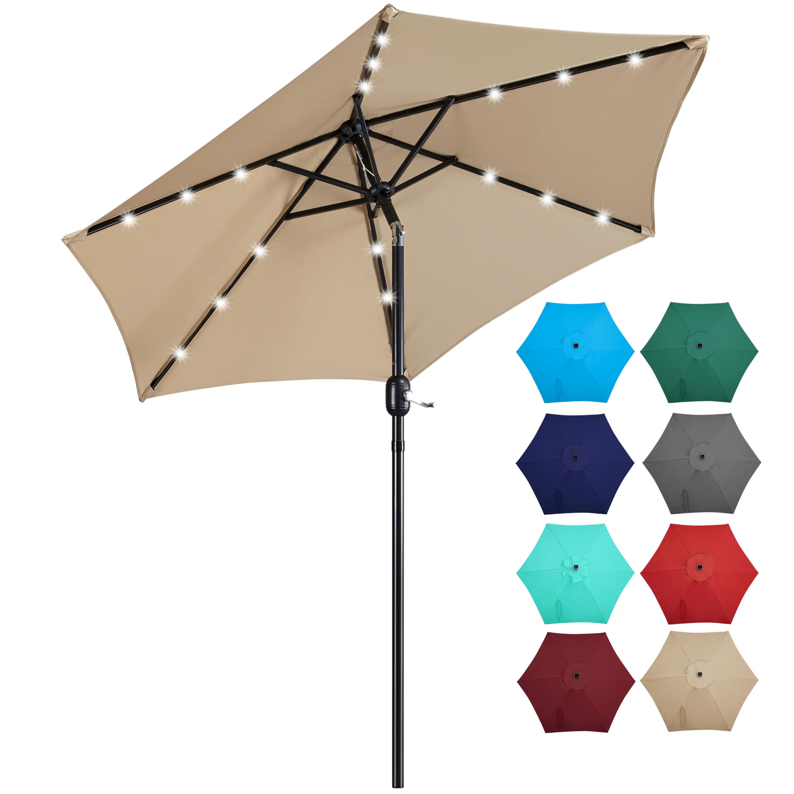 yaheetech 7.5ft solar patio umbrella-18 led lighted market table outdoor umbrella w/uv protection push button tilt & crank lift system for garden/lawn/deck/backyard/pool,tan