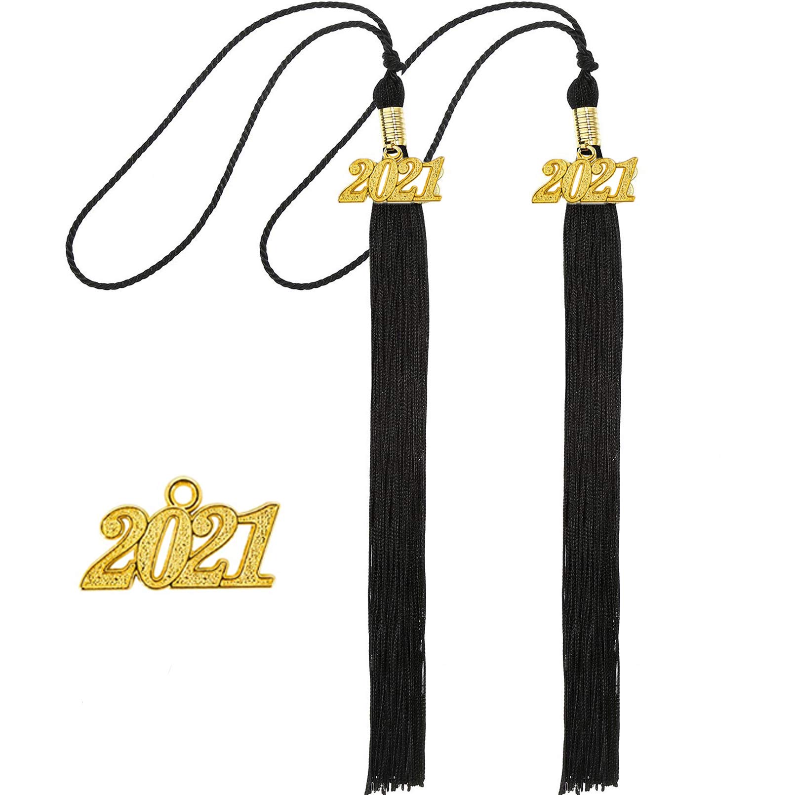 2pcs Graduation Tassels with 2022 Year Gold Date Pendants Black Academic Graduation Cap Tassels for Graduation Parties