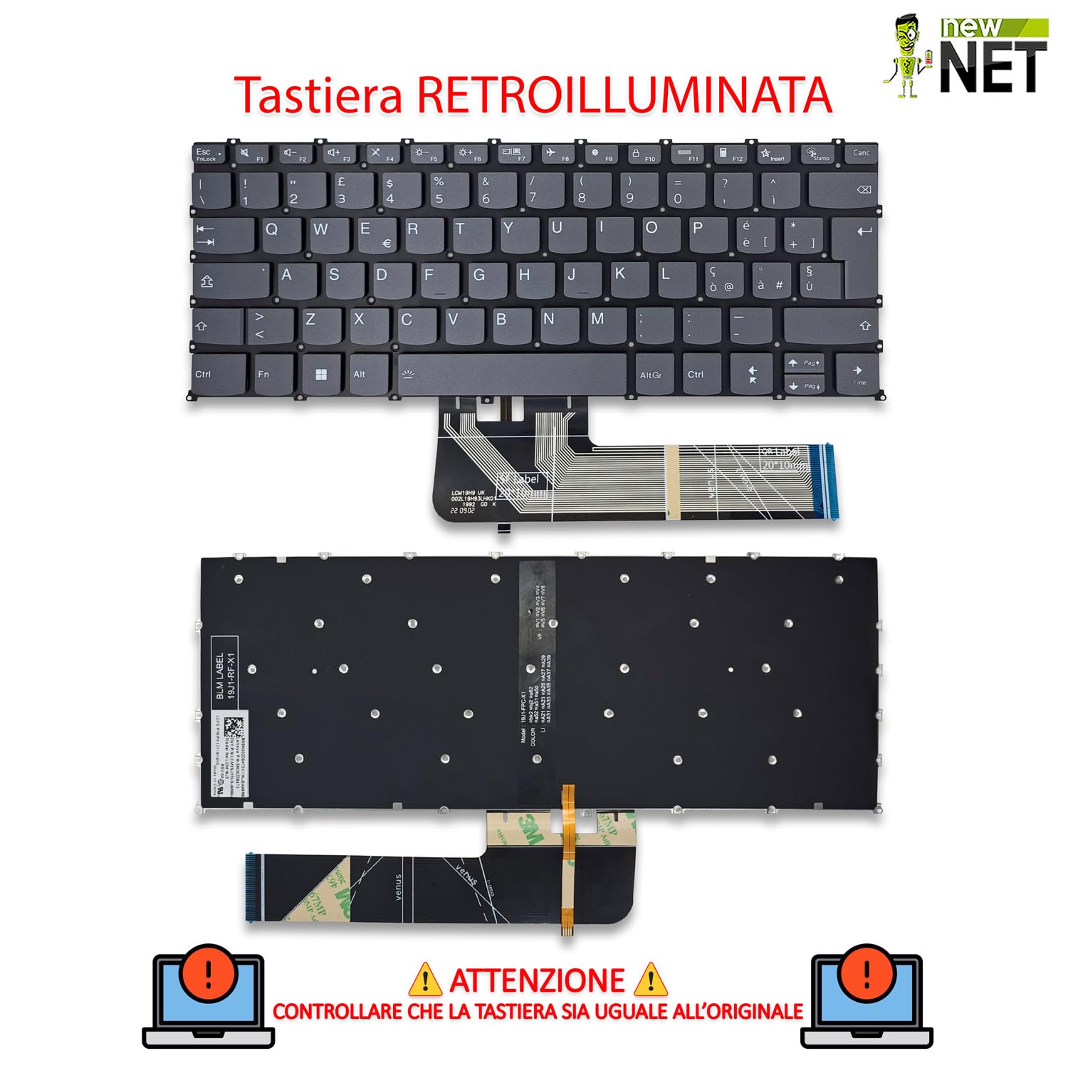 Tastiera Compatibile Lenovo Ideapad Flex 5-14ALC05 5-14ARE05 Retroilluminata Layout ITA Grigio