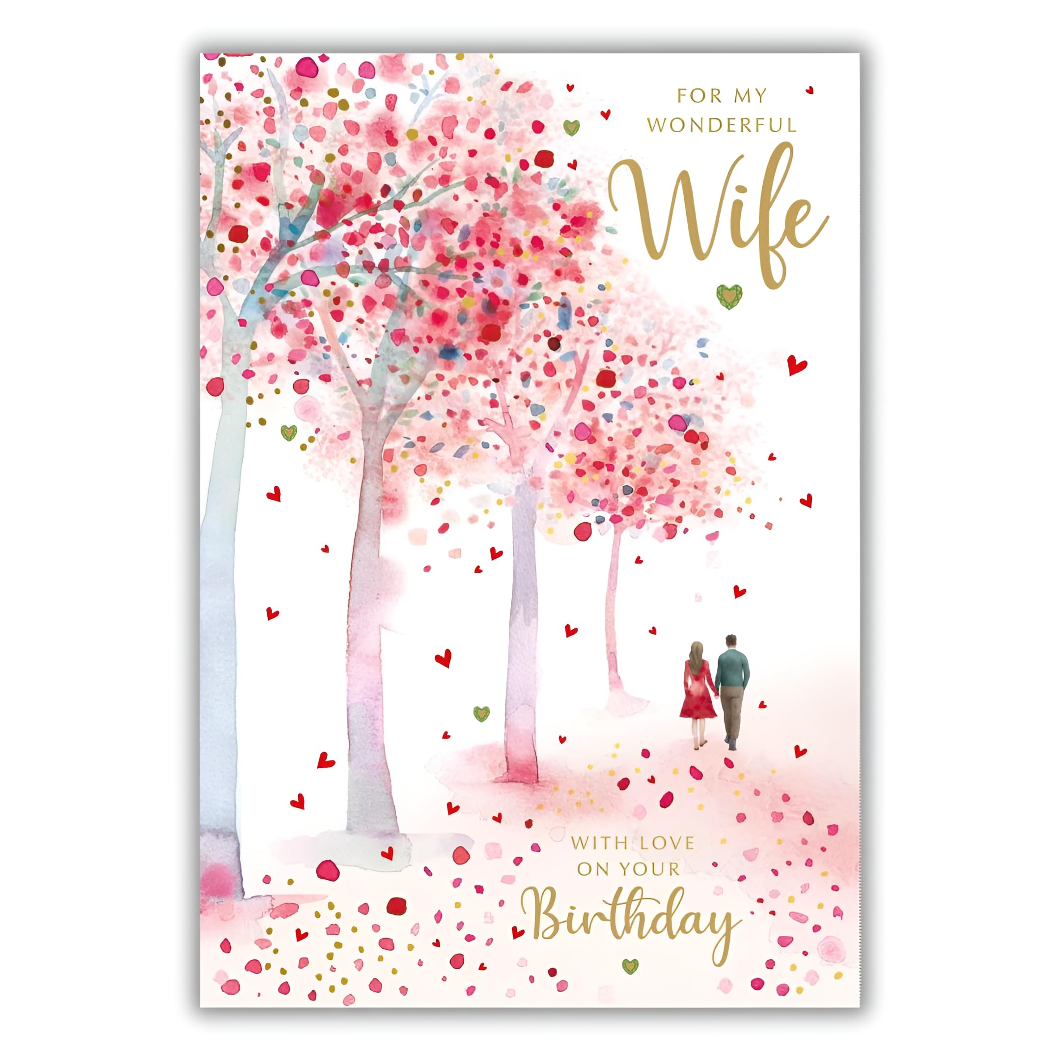Nigel Quiney Wonderful Wife' Large Birthday Card - Cherry Blossom Walk Embossed with Foil - Eco-Friendly & Recyclable
