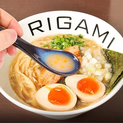 Miniatura 2 de Juego de cucharas de sopa asiática, cuchara de sopa japonesa azul, cucharas de sopa china de cerámica, cuchara de ramen, cuchara de porcelana retro,