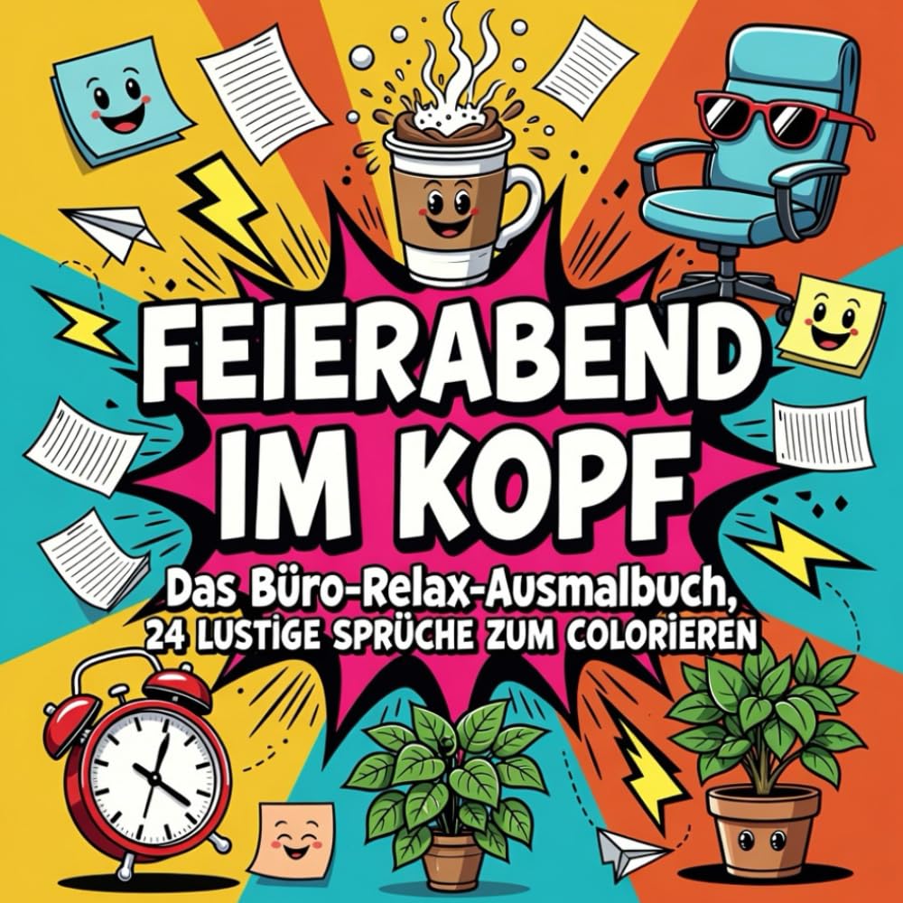 Feierabend im Kopf, Das Büro-Relax-Ausmalbuch, 24 lustige Sprüche zum colorieren.: Ausmalbuch für Erwachsene, Kollegen und Freunde.