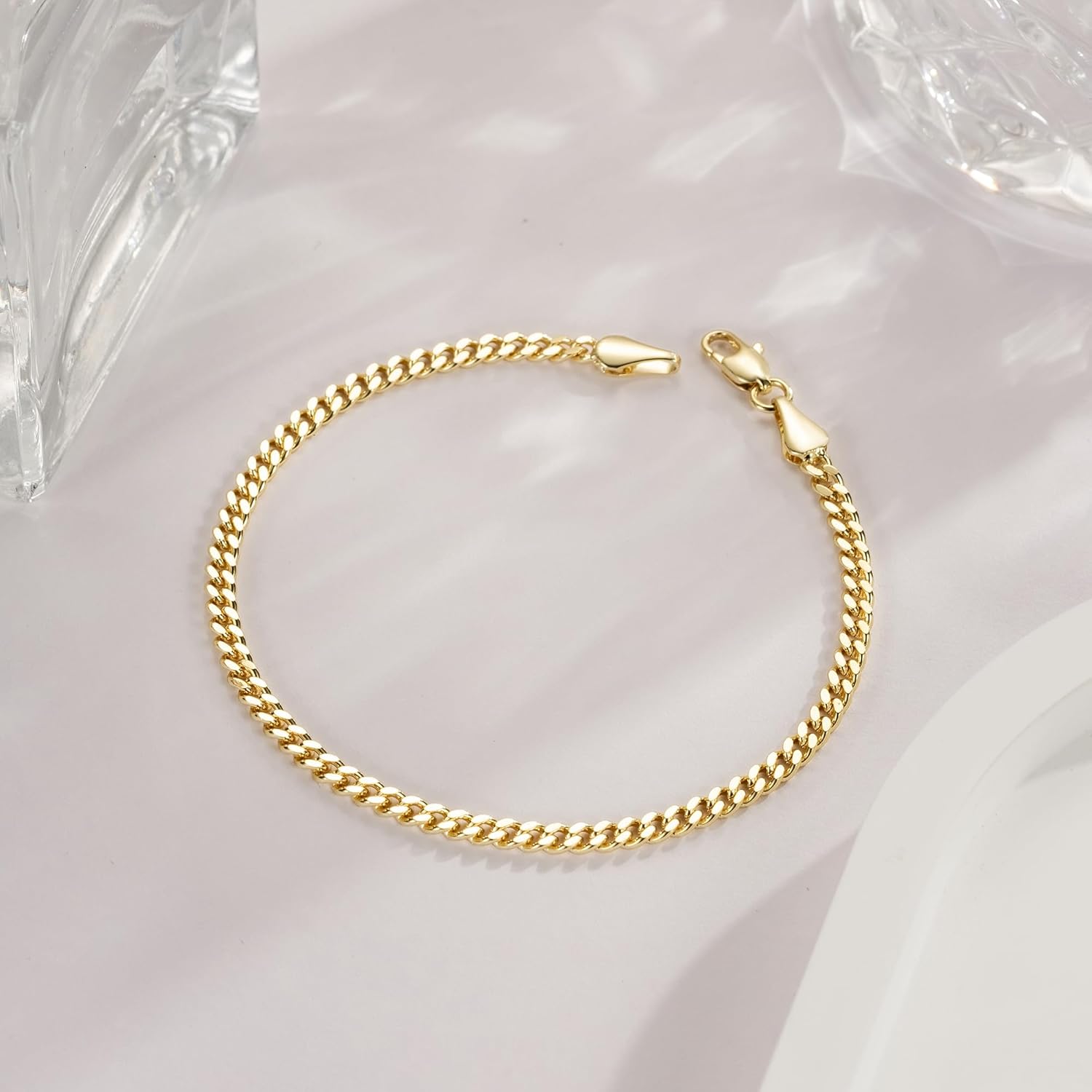 Bracelets for Women 14K Gold Bracelets Classic Cuban Chain Charm Gold Bracelet Fashion Jewelry Gifts for Women 6.5/7/7.5/8/9 in - Image 3