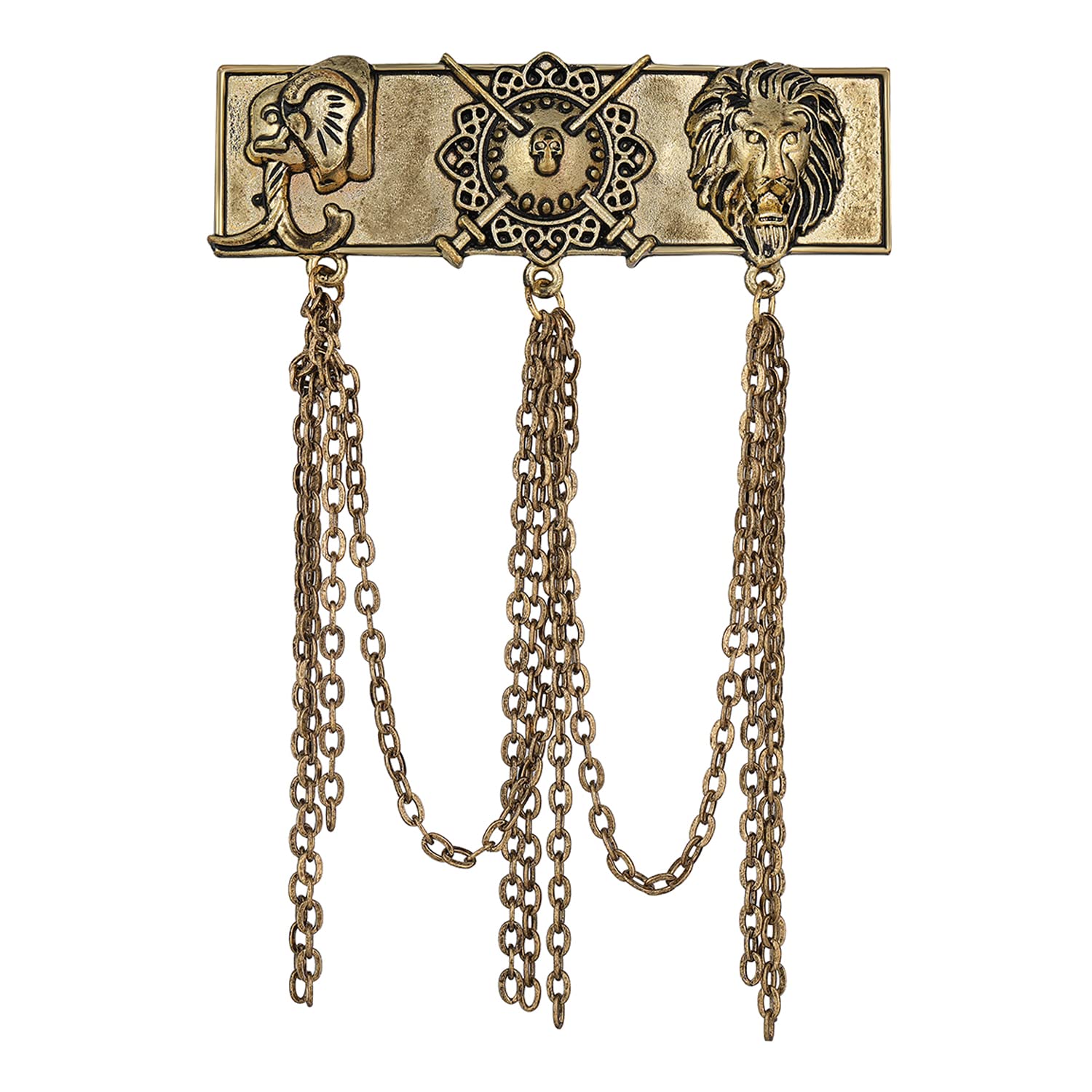 mahi Antique Gold Plated Multi Layer Hanging Chain Sherwani Brooch for Men (BP1101081G)-picture-41