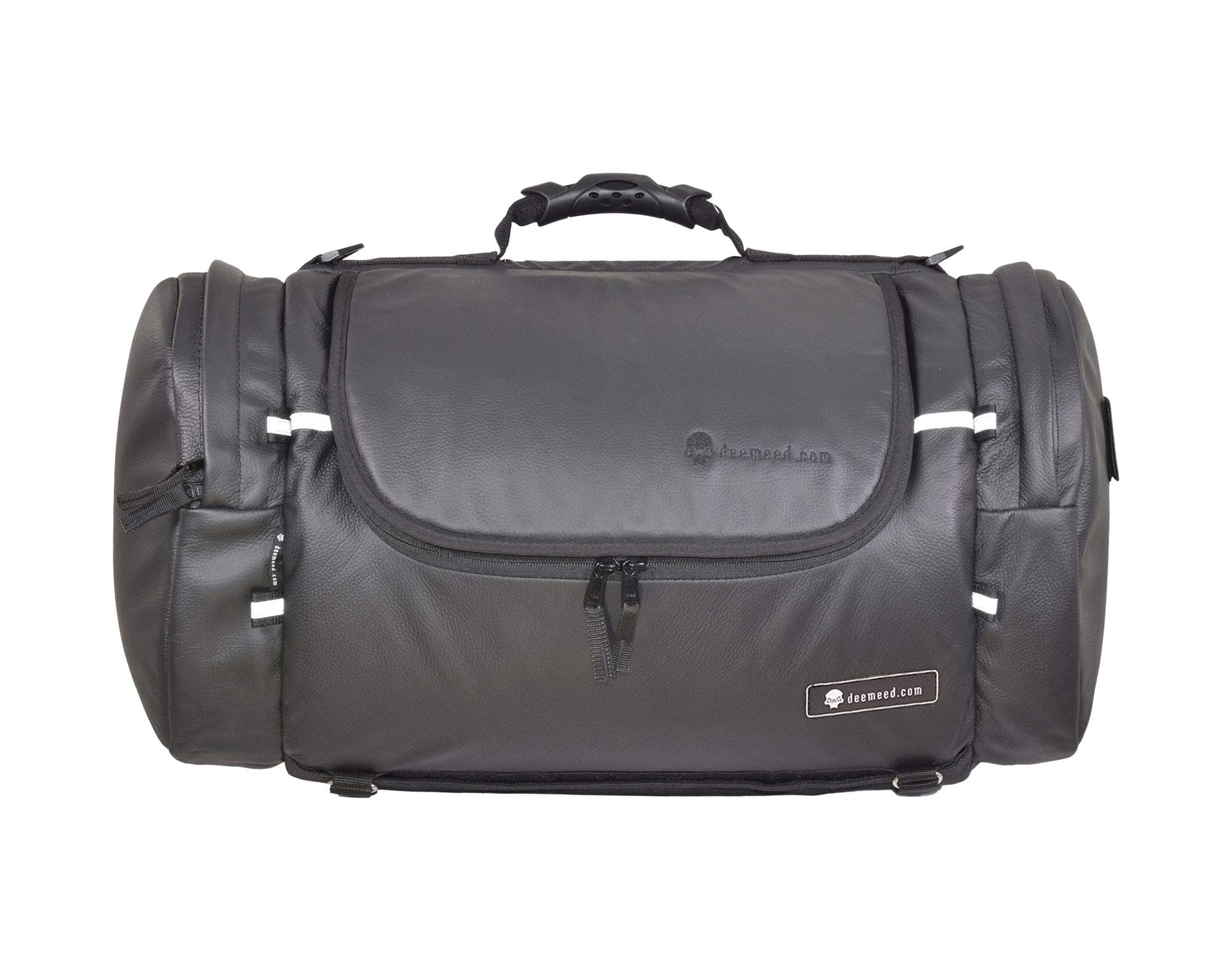 DEEMEED Motorcycle tail bag, roller shape, made of Italian leather, 13.5 gallons capacity + additional raincover included (M, Leather)