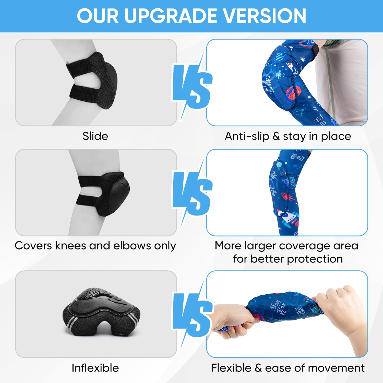 VIWINVELA キッズ膝パッドと肘パッドセット 幼児用ソフト保護ギア - スペースジャーニー S