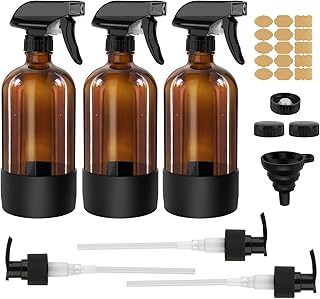 3 Stück 500ml Glas Sprühflasche Set Nachfüllbarer Sprühflaschen mit Einstellbarem Abzugssprüher zum Sprühen und Nebeln Bernstein Leere Wasser-Sprühflasche für Haar Botanical Gardening ätherische Öle