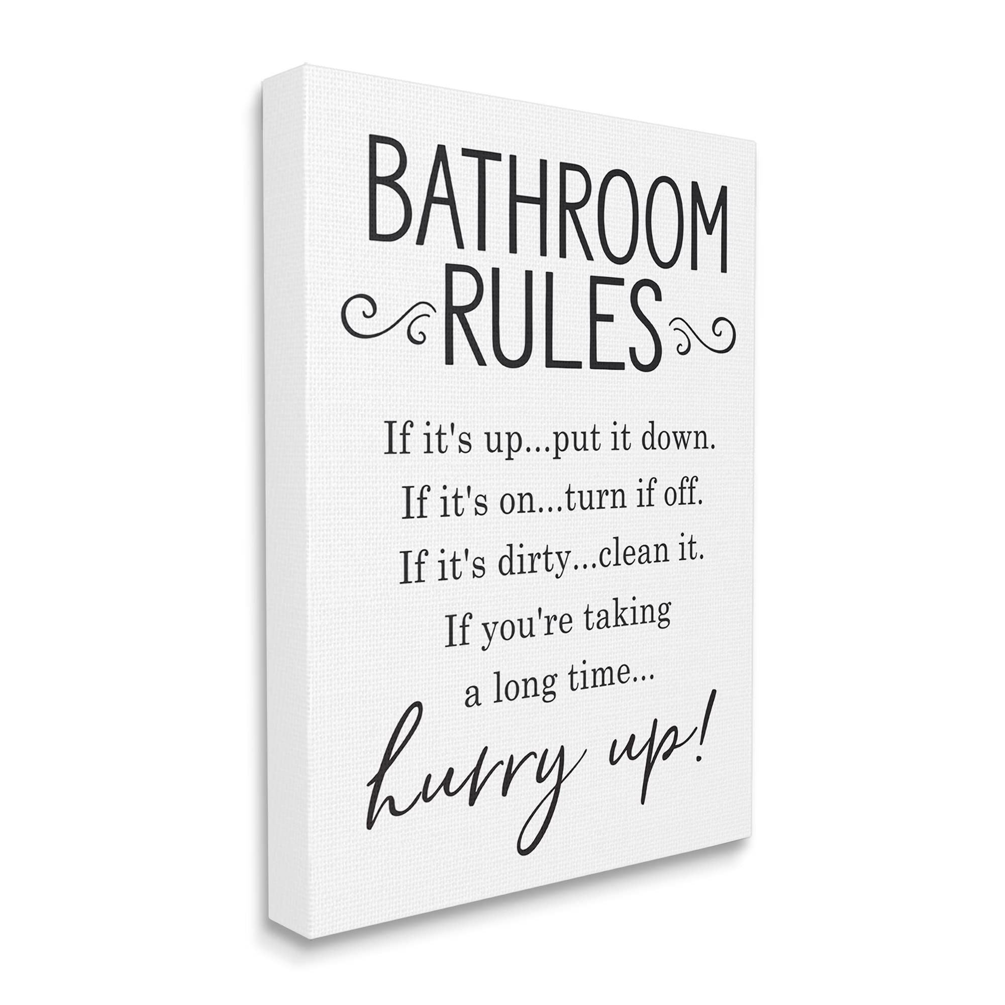 Stupell Industries Minimal Bathroom Rules Sign Hurry Up Humor, Designed by Lettered and Lined Canvas Wall Art, 36 x 48, Black