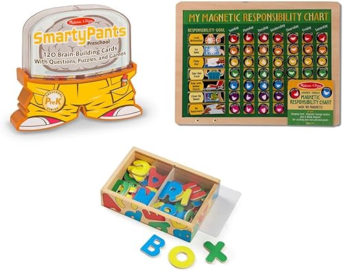 Smarty Pants. Juego de carta para preescolar de Melissa & Doug. Juguete magnético de madera con alfabeto (idioma español no garantizado)