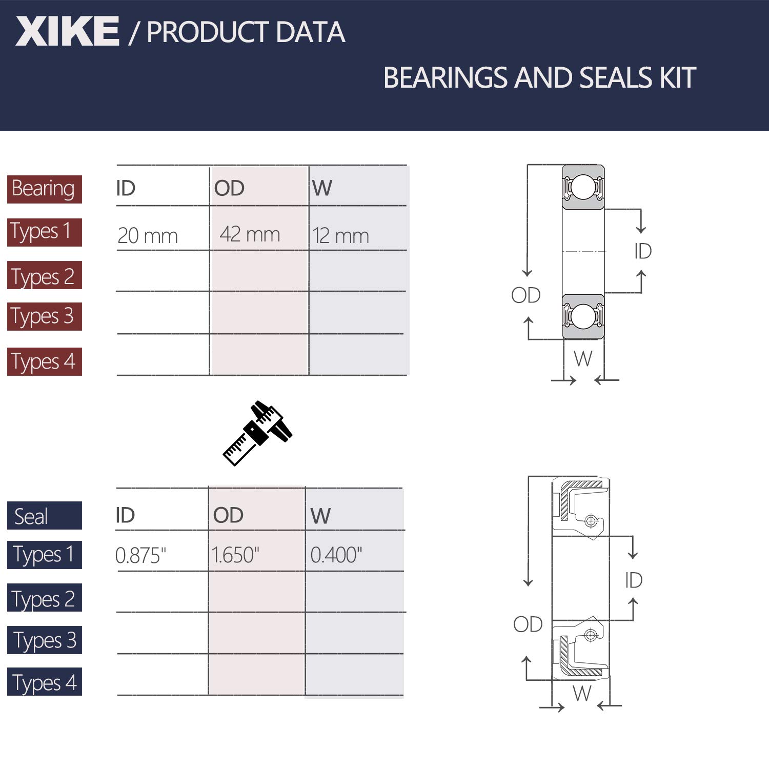 XiKe 2 Set Golf Cart Rear Axle Bearings and Seal Kit, Compatible Yamaha G14, G16, G19, G20, G21, G22, 1995 and Up Electric and Both Gas - Both Sides.