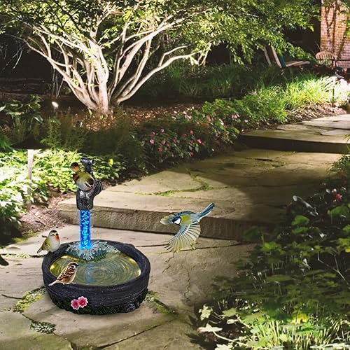 Miniatura 4 de DREAMSOUL Baño solar para pájaros con poste de lámpara desmontable, grifo de luz solar para pájaros para exteriores, baño de pájaros de resina con