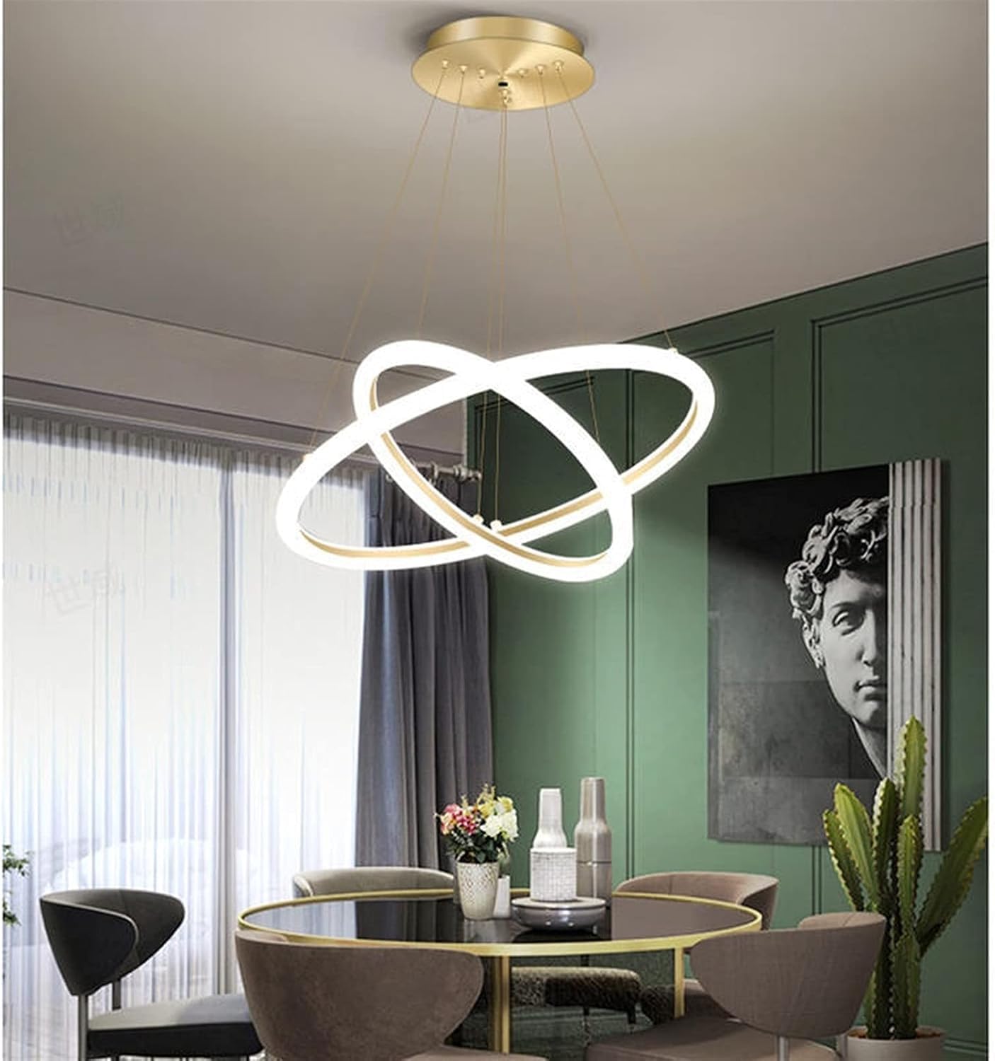 Lámpara Colgante LED Dorada, lámpara Colgante para Sala de Estar Regulable con Mando a Distancia para Comedor, lámpara de araña