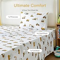 Vista 2 de Coukouchyi - Juego de sábanas de 3 piezas tamaño individual suave y transpirable para niños con bolsillo profundo, coches de construcción