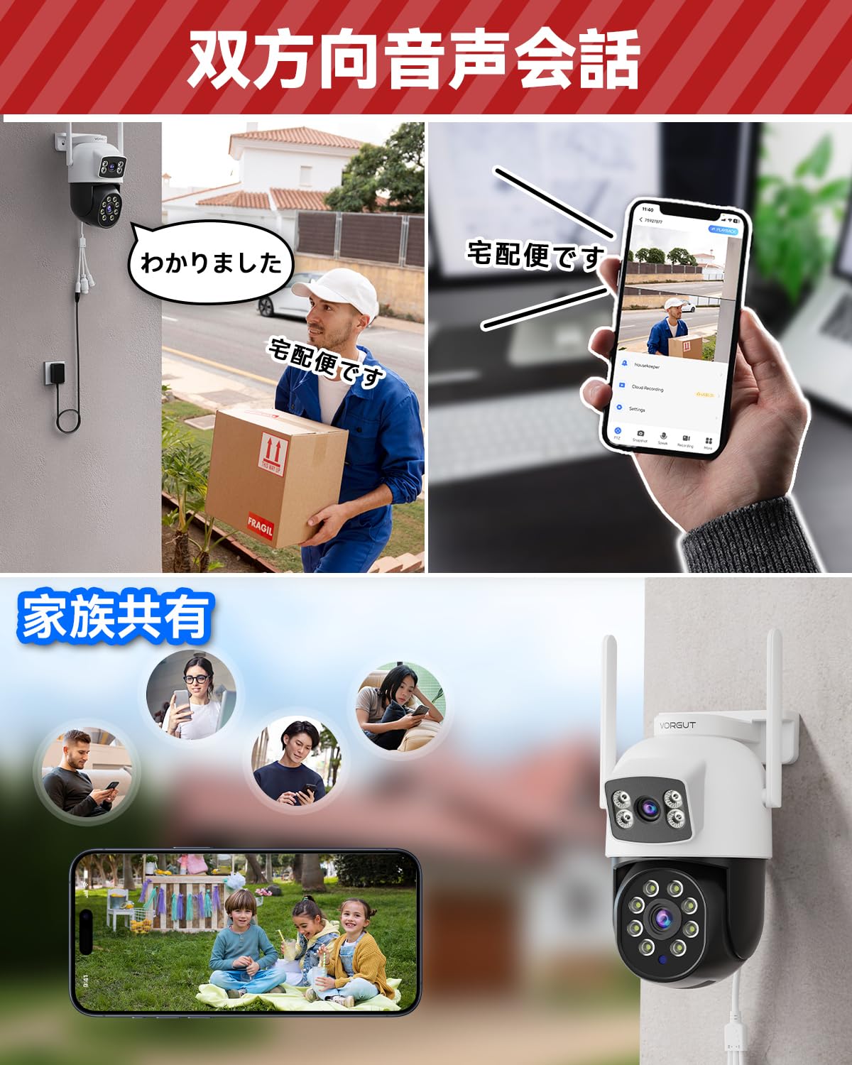 Amazon.co.jp: 【二つ監視画面・24時間常時録画・自動追跡】 VORGUT