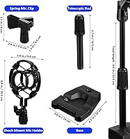 Vista 2 de Toyvian Soporte de micrófono de escritorio ajustable con base estable y soporte de montaje de choque, soporte de mesa para micrófono de mesa que