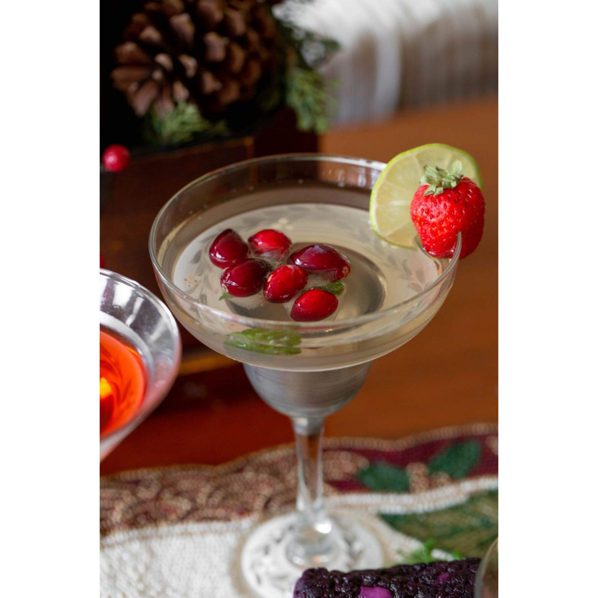 Crafted Creations Set of 2 Clear Pewter Vine Hand Painted Margarita Drinking Stemware Glasses 7