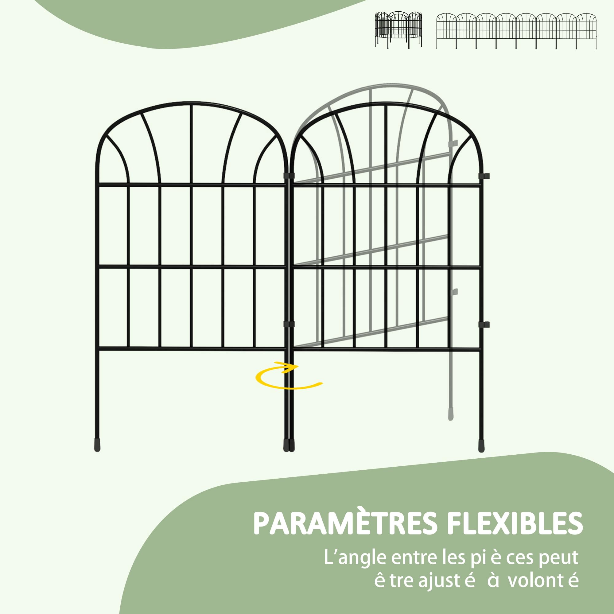 Outsunny Lot de 8 Clôtures de Jardin Décoratives Bordures 264 x 61 cm Noir