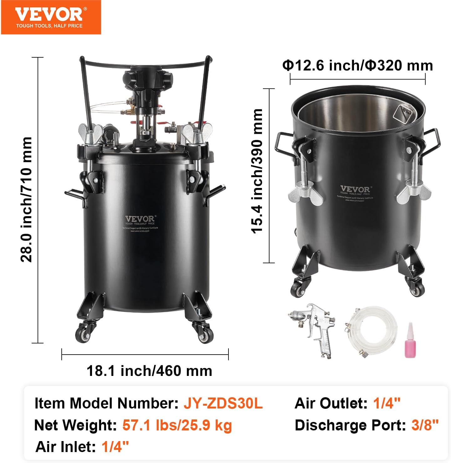 VEVOR Spray Paint Pressure Pot, 30 L/7.5 gal Fully Automatic Stirring Pressure Pot Tank, 70 psi Adjustale Pressure, Pressure Pot Paint Tank with Spray Gun and Hoses, for Home Decor Industry Painting