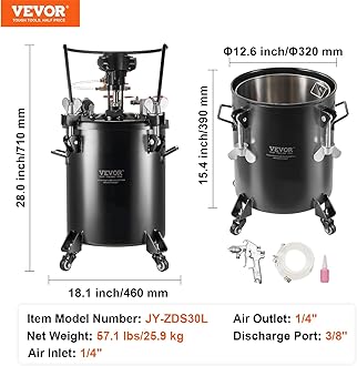 VEVOR Spray Paint Pressure Pot, 30 L/7.5 gal Fully Automatic Stirring Pressure Pot Tank, 70 psi Adjustale Pressure, Pressure Pot Paint Tank with Spray Gun and Hoses, for Home Decor Industry Painting