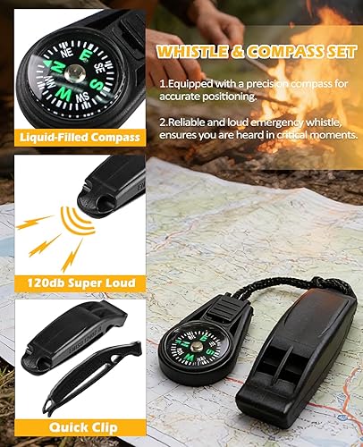 Miniatura 6 de Kit de iniciación de fuego 5 en 1, herramienta de supervivencia con pedernal y acero, silbato de emergencia, multiherramienta para tarjetas de