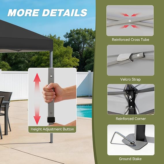 HYPER VENTURE 10x10ft Pop Up Canopy Tent with One Push Setup, Black