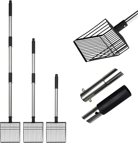 PUPTECK Cuchara de arena para gatos de tamizado rápido, pala de pollo de mango largo con pala profunda, tamiz de metal resistente y antiadherente,