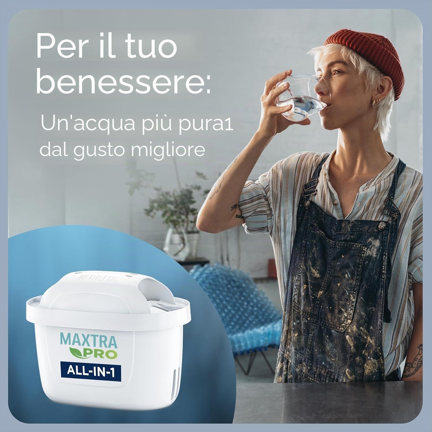 BRITA Caraffa filtrante Style Blue (2,4 L) con 1 cartuccia MAXTRA PRO All-in-1 - caraffa dal design con LED LTI intelligente e coperchio a scatto - ora in confezione sostenibile Smart Box
