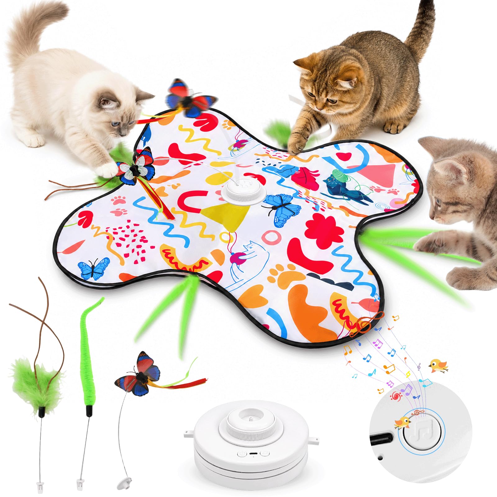 Giocattolo interattivo per gatti interni, Nuovo Elettrico Giochi per Gatti in Casa con Giocattolo intelligente interattivo per gatti con Piume Nascoste Mobili e elemento di vibrazione, Ricaricabile