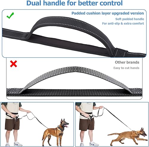 Miniatura 5 de Ownpets Correa elástica para perro con absorción de golpes y cinturón para correr, bolsa con cremallera para la cintura del perro con almohadillas