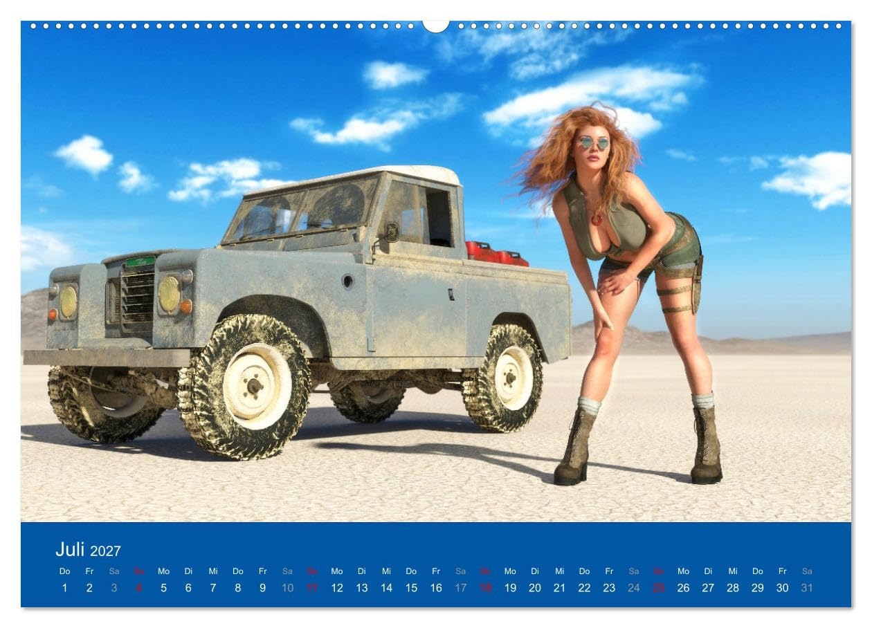 CALVENDO - Freche Frauen und heiße Kisten (hochwertiger Premium Wandkalender 2027 DIN A2 quer), Kunstdruck in Hochglanz: Coole Autos, freche Frauen - was will man(n) mehr?