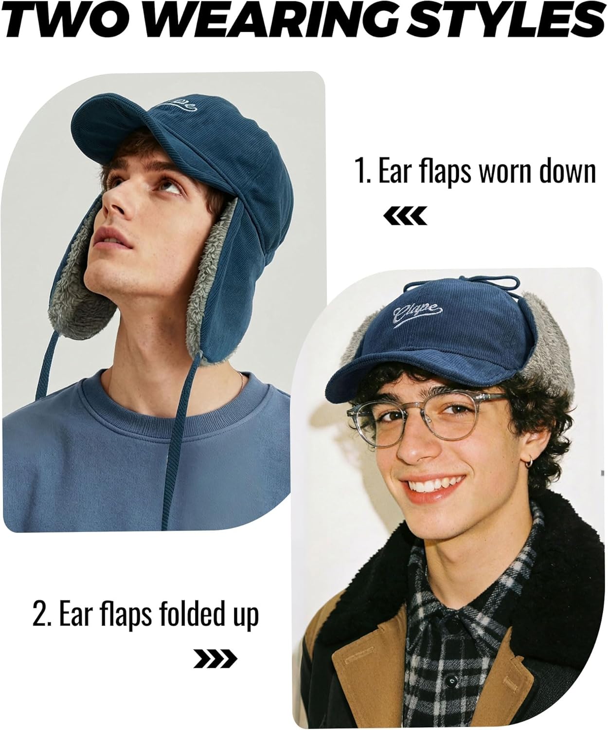 CLAPE Women Winter Baseball Cap, Outdoor Windproof Warm Trapper Hat w/Visor & Earflap for Clod Weather, Adjustable Size