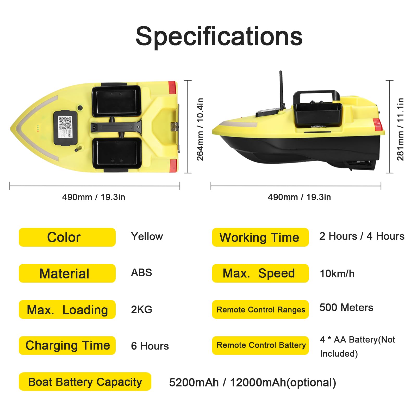 Barca esca da pesca GPS con telecomando da 500 m, fishfinder a doppio motore, supporto di carico da 2 kg, correzione automatica di crociera/ritorno/rotta con luce notturna, indicatore di direzione p