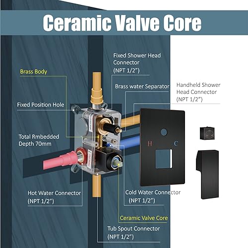 Miniatura 6 de Aolemi Sistema de ducha de lluvia de 8 pulgadas, juego de cabezal de ducha de bronce aceitado con relleno de bañera, ducha de mano de lujo, válvula