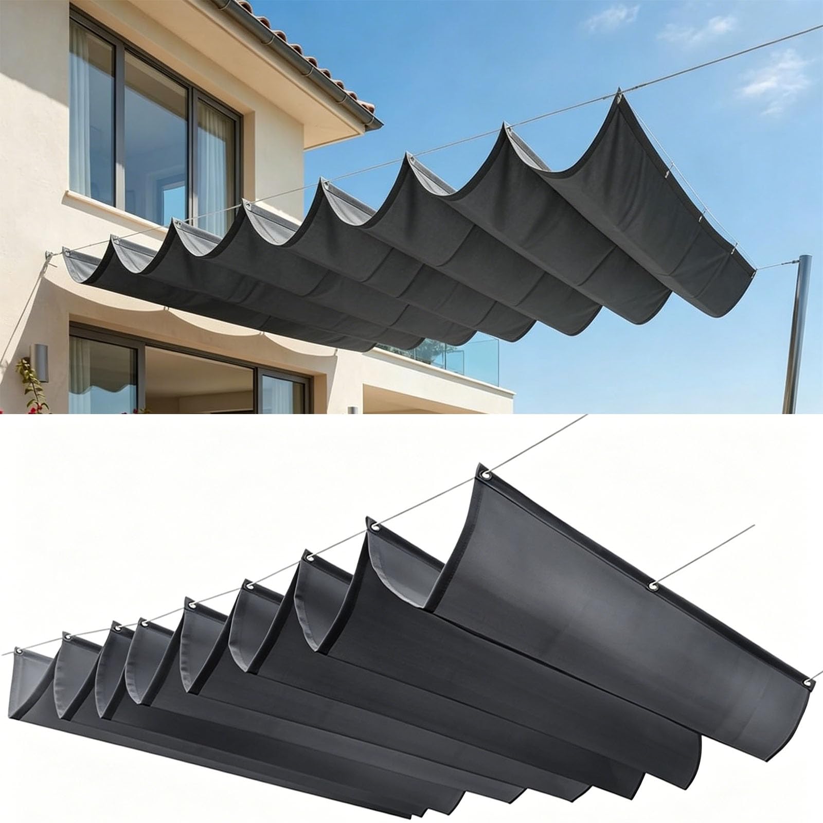 Voile d'ombrage à vague réglable contre la chaleur sur la terrasse