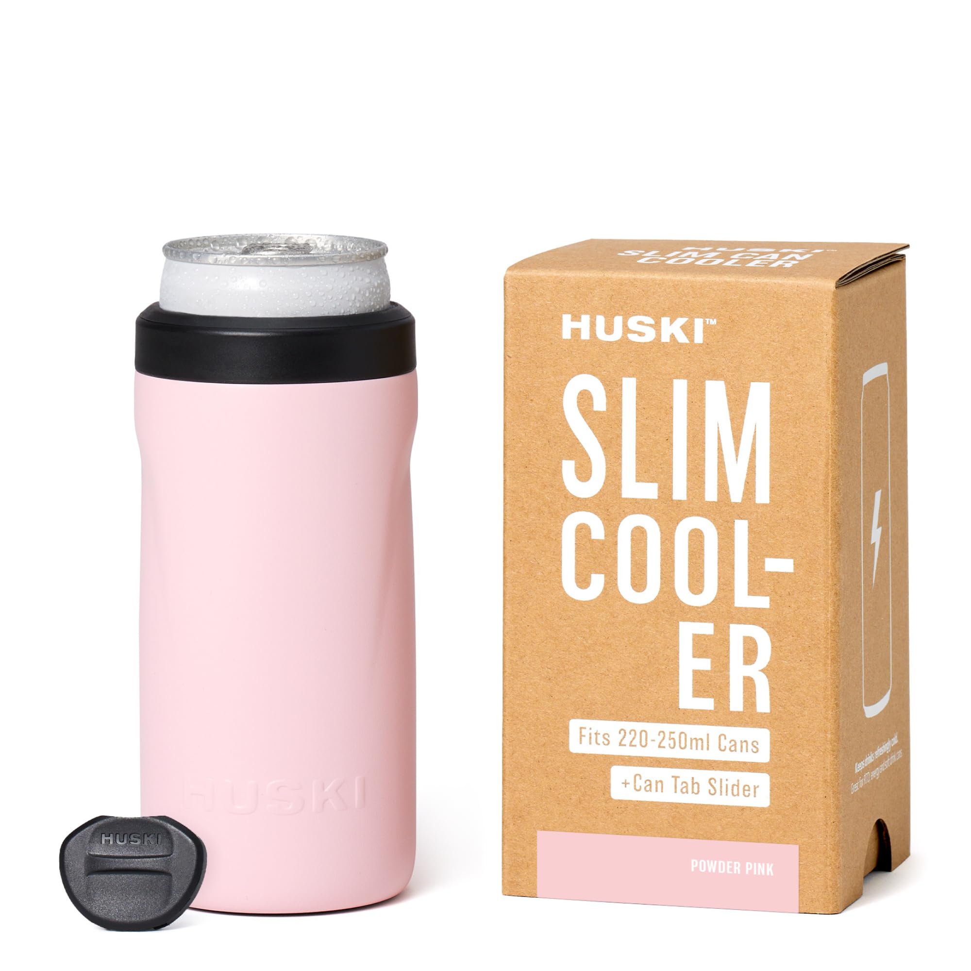 Huski Slim Can Cooler | NEW | Fits 250ml Premix/RTD, Energy & Soft Drink Cans | Triple Insulated | Detachable 2-in-1 Can Tab Slider | Keeps Cans up to 5X Colder | Great Gift (Powder Pink)